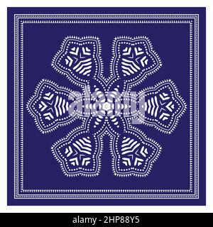 Bandana-Schal, Stoffdruck Mit Tischdecke, Schal Mit Seidenhalsausschnitt, Design Mit Kerchin, Ornament-Paisley, Quadratisches Muster. Stock Vektor