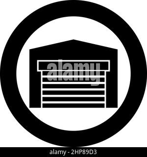 Garagentor für Auto Rollladen Hangar Lager Symbol im Kreis Runde schwarze Farbe Vektor Illustration Bild solide Kontur Stil Stock Vektor