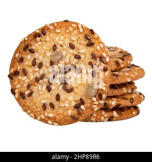 Cerealien-Kekse mit isolierten Samen auf dem weißen Hintergrund Stockfoto