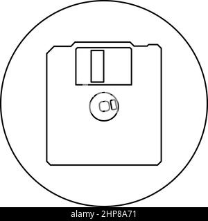 Diskette Diskette Speicher Konzept Symbol im Kreis rund schwarz Farbe Vektor Illustration Bild Umriss Kontur Linie dünnen Stil Stock Vektor