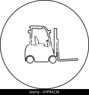 Gabelstapler Loader Gabelstapler Lager LKW Silhouette Symbol im Kreis Runde schwarze Farbe Vektor Illustration Bild Umriss Kontur Linie dünnen Stil Stock Vektor