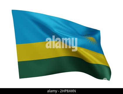 3D Illustration Flagge von Ruanda. Ruandische Flagge mit hoher Auflösung, isoliert vor weißem Hintergrund. 3D Rendern Stockfoto