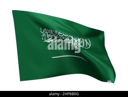 3D Illustration Flagge von Saudi-Arabien. Saudi-Arabien hochauflösende Flagge isoliert vor weißem Hintergrund. 3D Rendern Stockfoto