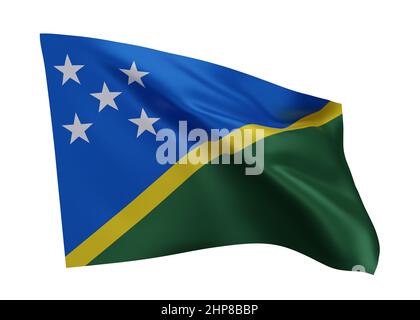 3D Illustration Flagge der Salomonen. Solomons hochauflösende Fahne isoliert vor weißem Hintergrund. 3D Rendern Stockfoto