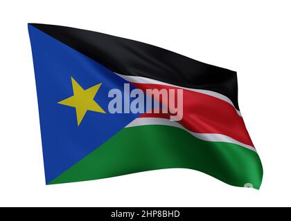 3D Illustration Flagge des Südsudan. Südsudan hochauflösende Flagge isoliert vor weißem Hintergrund. 3D Rendern Stockfoto