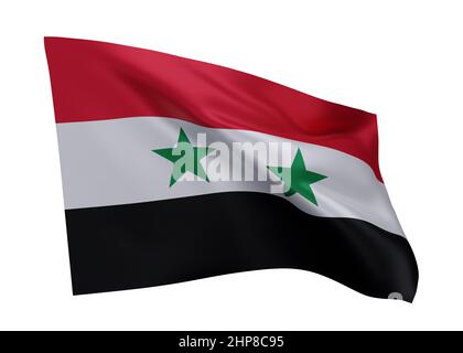 3D Illustration Flagge von Syrien. Syrische hochauflösende Flagge vor weißem Hintergrund isoliert. 3D Rendern Stockfoto