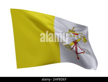 3D Illustration Flagge der Vatikanstadt. Vatikan-Flagge mit hoher Auflösung, isoliert vor weißem Hintergrund. 3D Rendern Stockfoto