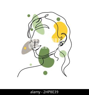 Vektor abstrakt kontinuierliche eine einzige einfache Linie Zeichnung Symbol der schönen Frau hübsches Mädchen Gesicht in Silhouette Skizze. Perfekt für Grußkarten Stock Vektor