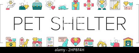 Tier Tierheim Sammlung Icons Set Vektor . Stock Vektor