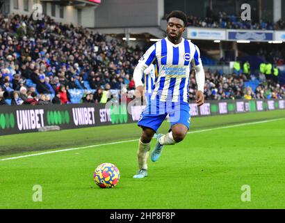 Brighton, Großbritannien. 19th. Februar 2022. Tariq Lamptey aus Brighton und Hove Albion während des Premier League-Spiels zwischen Brighton & Hove Albion und Burnley am 19th 2022. Februar beim Amex in Brighton, England. (Foto von Jeff Mood/phcimages.com) Quelle: PHC Images/Alamy Live News Stockfoto