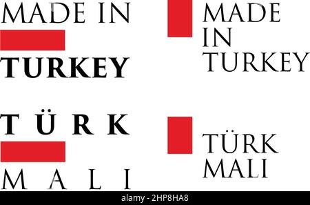 Einfach gemacht in der Türkei/Turk Mali (türkische Übersetzung) Label. Text mit nationalen Farben angeordnet horizontal und vertikal. Stock Vektor