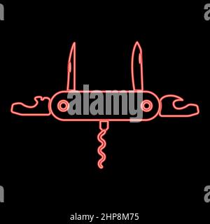 Neon Taschenmesser oder Taschenmesser rot Farbe Vektor Illustration Bild flach Stil Stock Vektor