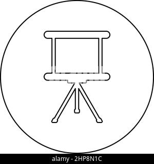 Tafel für Präsentationen Business-Bildschirm Billboard Projektor Roller Symbol im Kreis Runde schwarze Farbe Vektor Illustration Bild Umriss Kontur Linie dünnen Stil Stock Vektor