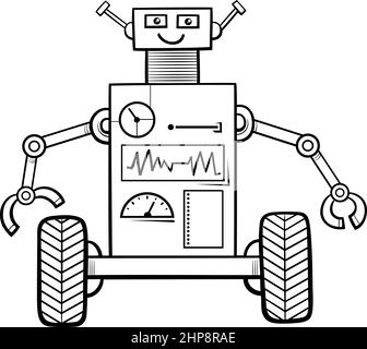 Cartoon lustige Roboter Fantasie Charakter Färbung Buch Seite Stock Vektor