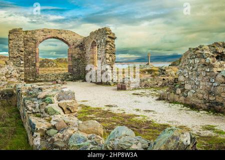 Twr Mawr (Big Tower) war von 1845 bis 1976, der Leuchtturm, der felsigen Halbinsel in der Nähe der südwestlichen Ecke von Anglesey bekannt als Llandd gekennzeichnet Stockfoto