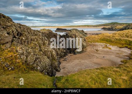 Twr Mawr (Big Tower) war von 1845 bis 1976, der Leuchtturm, der felsigen Halbinsel in der Nähe der südwestlichen Ecke von Anglesey bekannt als Llandd gekennzeichnet Stockfoto