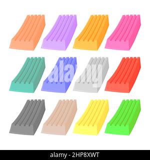 Buntes Plasticin-Set isoliert auf weißem Hintergrund. Stock Vektor