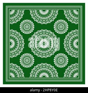 Bandana-Schal, Stoffdruck Mit Tischdecke, Schal Mit Seidenhalsausschnitt, Design Mit Kerchin, Ornament-Paisley, Quadratisches Muster. Stock Vektor