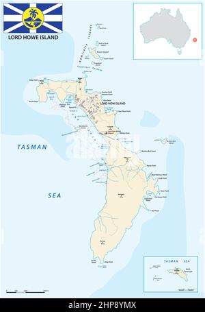 Vektorkarte der australischen Lord Howe Island in der Tasmanischen See Stock Vektor