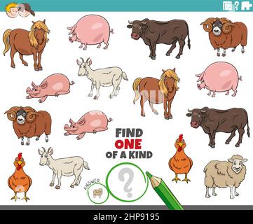 Eine nette Aufgabe für Kinder mit Cartoon-Nutztieren Stock Vektor