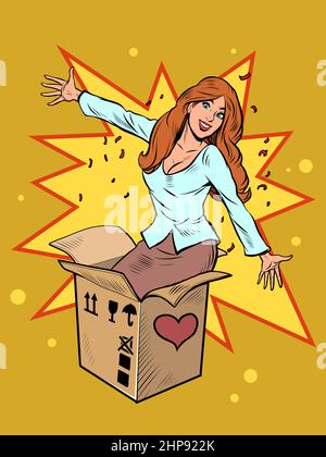 Frau Braut Freund Geschäftsfrau Box valentine Überraschung Gruß, Liebe Romantik Stock Vektor