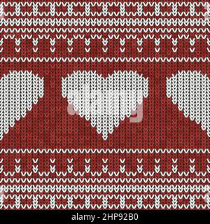 Strickmuster Mit Weihnachtsmotiv. Wollpullover In Skandinavisch-Rotem Border. Pullover Hässlich. Weihnachtsschmuck Mit Herzanhänger. Festliches Häkeln Stock Vektor