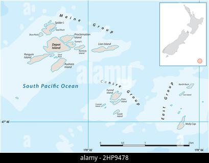 Karte des Archipels von Bounty Islands, Neuseeland Stock Vektor