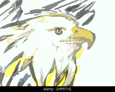 Eagle Head Skizze für Poster oder Textilien. Eagle mit Flügeln für Hintergründe und Texturen, Innenraumlösungen, Covers, Modetrends, Stoffprodukte Stockfoto