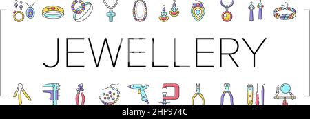 Handgemachte Schmuck Sammlung Icons Set Vektor . Stock Vektor