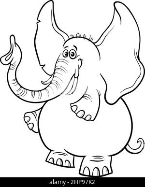 Cartoon Elefant Tier Charakter Färbung Buch Seite Stock Vektor