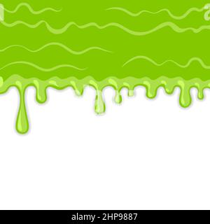 Tropfende Schleim-Textur auf weißem Hintergrund. Goo Blob Splash. Halloween Sickerte. Fließende Grüne Klebende Flüssigkeit Stock Vektor