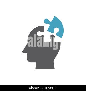 Menschlicher Kopf mit Puzzle-Puzzleteil-Symbol des Gehirns Stock Vektor