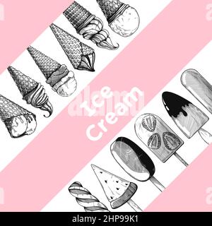 Muster mit Eis. Realistische Eis. Vector Illustration in Skizze Stil. Stock Vektor