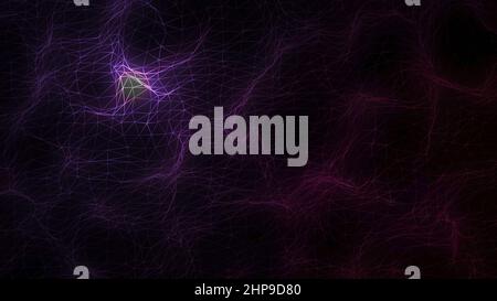 Electronic Neural Network - Abstract Motion Hintergrund. Fliegen über ein Neuronennetz mit elektrischen Impulsen. Synapse. Gehirn. Kalte Farben. Dolly. Stockfoto