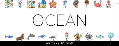 Ocean Underwater Life Collection Icons Set Vector . Stock Vektor