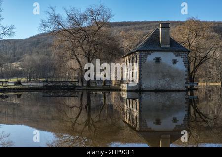 Lac du Causse en hiver - Moulin de Lissac Stockfoto