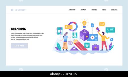 Vektor-Website-Design-Vorlage. Branding, digitales Marketing und Unternehmensidentität. Markengeschäft. Landing-Page-Konzepte für Websites und Mobilgeräte Stock Vektor