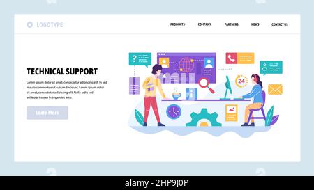 Vektor-Website-Design-Vorlage. Call Center- und Hotline für technischen Support, Kundendienst. Landing-Page-Konzepte für Websites und Mobilgeräte Stock Vektor