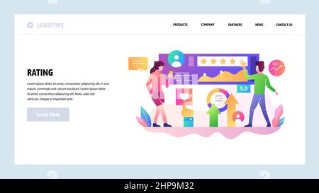 Vektor-Website-Design-Vorlage. Kundenbewertung und -Bewertung, Kundenzufriedenheitsmanagement, Kundenumfrage. Landing-Page-Konzepte für Website und Stock Vektor