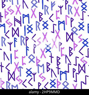 Runen Nahtloses Muster. Runenalphabet, Futhark. Alte nordische okkulte Symbole, die alte Deutsche und Skandinavier schreiben. Mystisch, esoterisch, magisch sy Stock Vektor