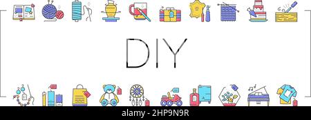 Diy Handwerk Handgefertigte Sammlung Icons Set Vektor . Stock Vektor