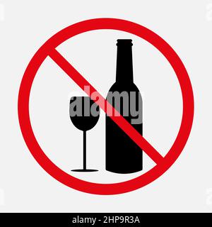 Kein Alkoholzeichen. Vektorsymbol für Weinglas und Flaschen Stock Vektor
