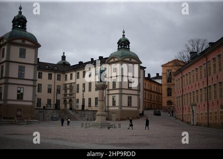 Panoramablick auf Stockholms Altstadt bei bewölktem Wetter im Freien Stockfoto