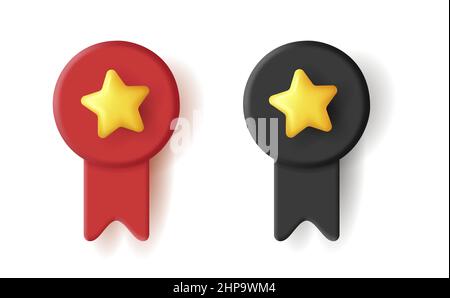 Qualitätsgarantie Emblem mit Band Symbol mit Stern im Kreis. Premium-Qualitätslabel. 3D Vektorgrafik. Stock Vektor