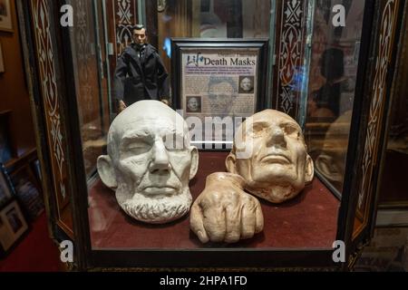 Nachbildungen von Abraham Lincolns Leben- und Todesmasken in der President's Hall of Fame - Clermont, Florida, USA Stockfoto