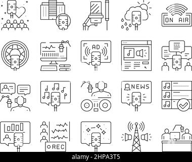 Radio Studio Podcast Collection Icons Set Vector . Stock Vektor