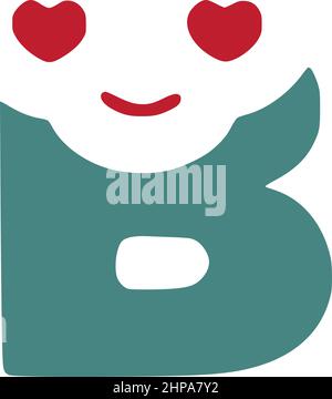 Buchstabe b in der Liebe ist ein niedliches Smiley im Doodle-Stil Stock Vektor