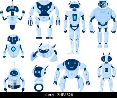 Cartoon-Roboter, Cyborg-Maschine künstliche Intelligenz Charaktere. Digitale Cyborgs und moderne Technologie Maschinen Vektor Illustration Set. Roboter carto Stock Vektor