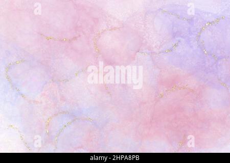 Ein weicher und ätherischer Hintergrund in Pastellrosa und violett, der mit Gold glänzt Stockfoto