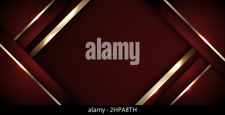 Abstract 3D rote und goldene Streifen Dreiecke Formen mit glänzenden goldenen Linien Lichteffekt auf dunklem Hintergrund Banner Vorlage Luxus-Stil. Vektorgrafik Stock Vektor